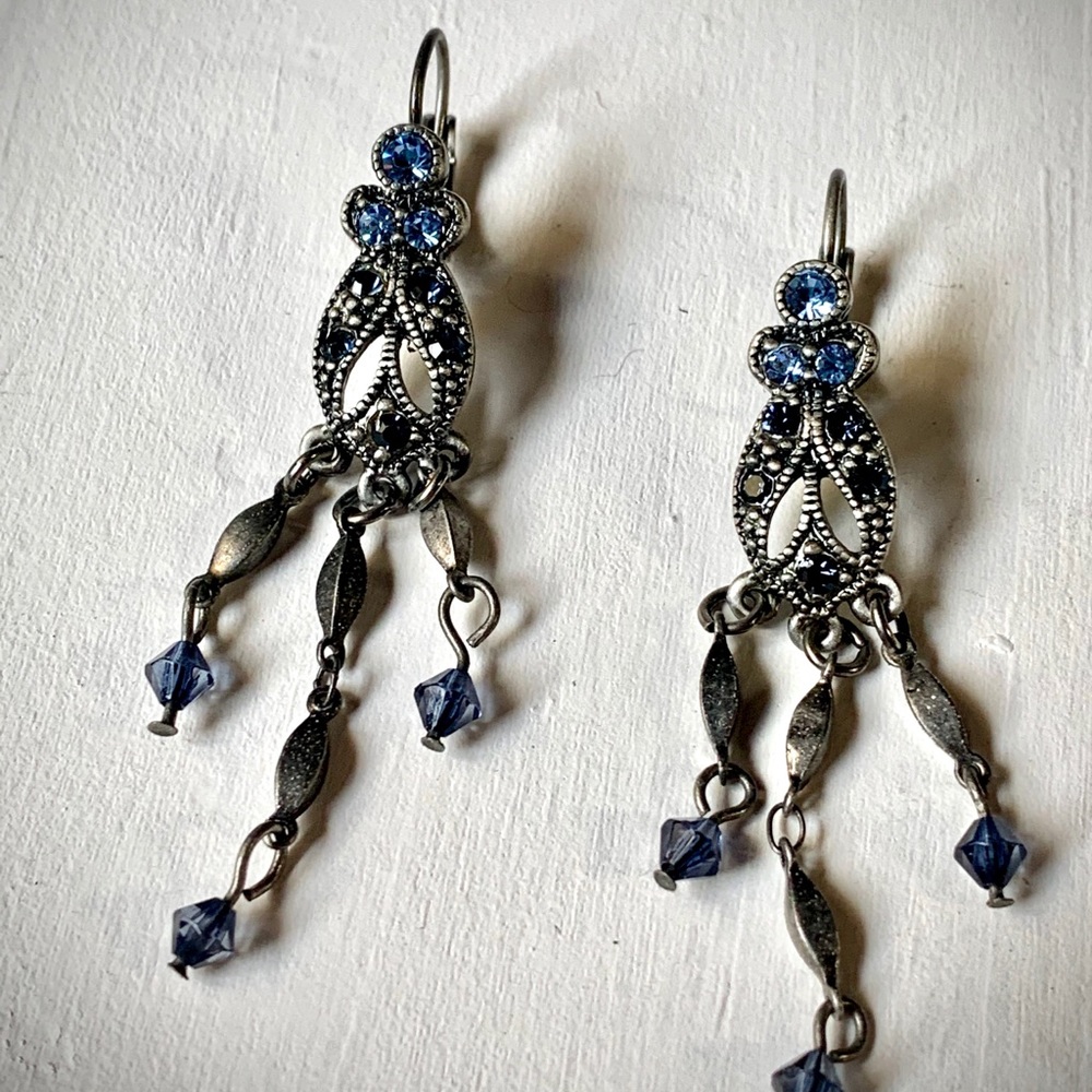 Vintage Silver and blue crystals earrings. NEW!